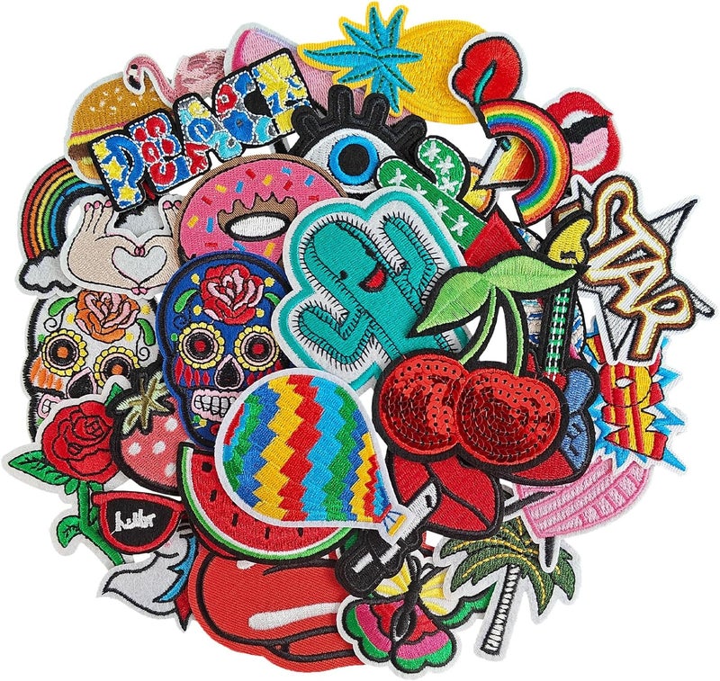 RF-patch 32Pcs Funny Iron on Patches, Embroidered Iron on/Sew on Patch for Clothes, Hats, Jackets, Jeans, Etc - Image 1